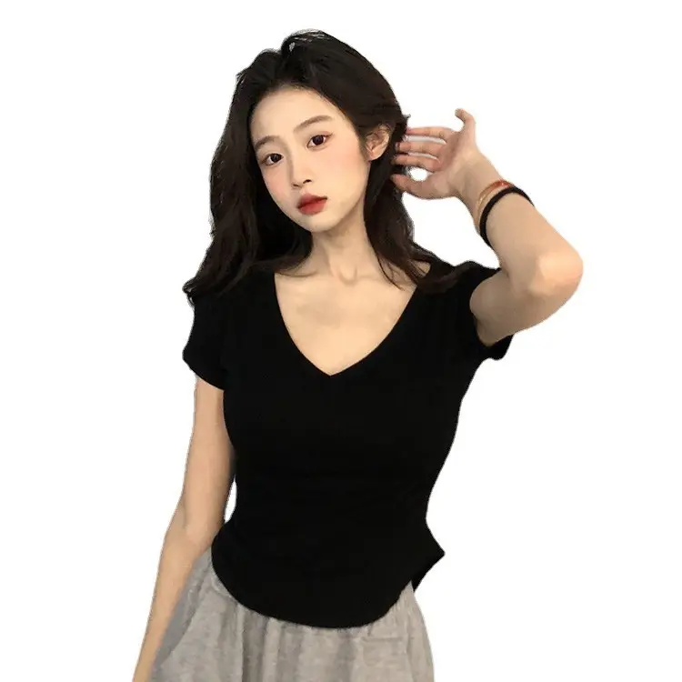 Women V-Neck Black T-Shirt Summer 2025 - Image 5