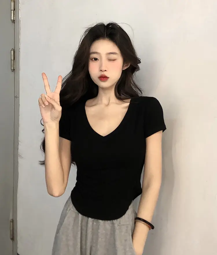 Women V-Neck Black T-Shirt Summer 2025 — feature 13