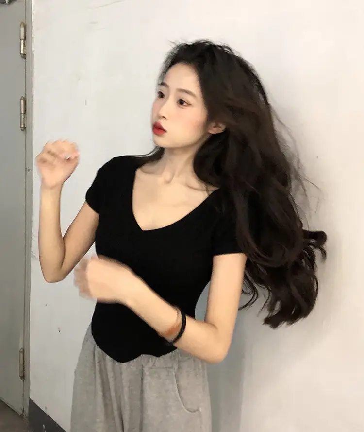 Women V-Neck Black T-Shirt Summer 2025 — feature 14
