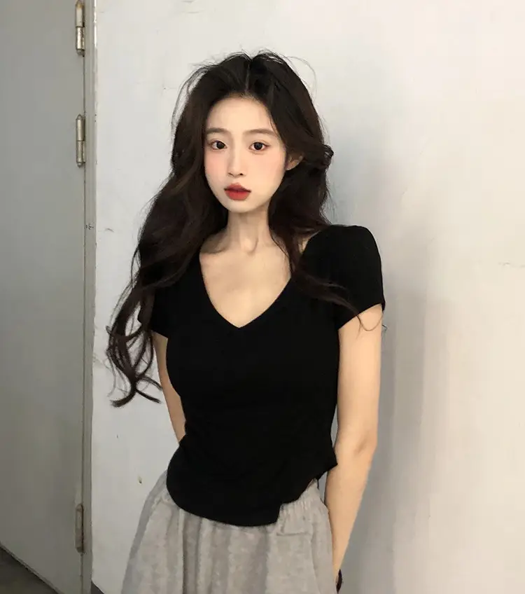 Women V-Neck Black T-Shirt Summer 2025 — feature 15