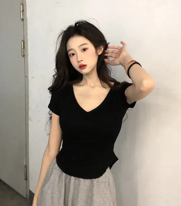 Women V-Neck Black T-Shirt Summer 2025 — feature 16