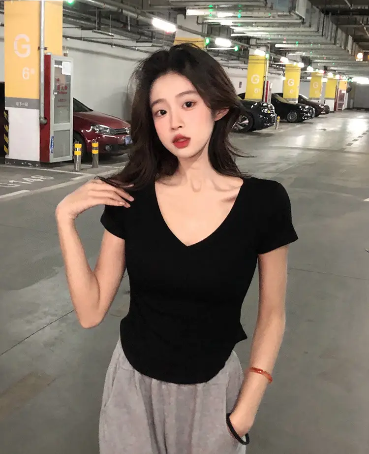 Women V-Neck Black T-Shirt Summer 2025 — feature 18