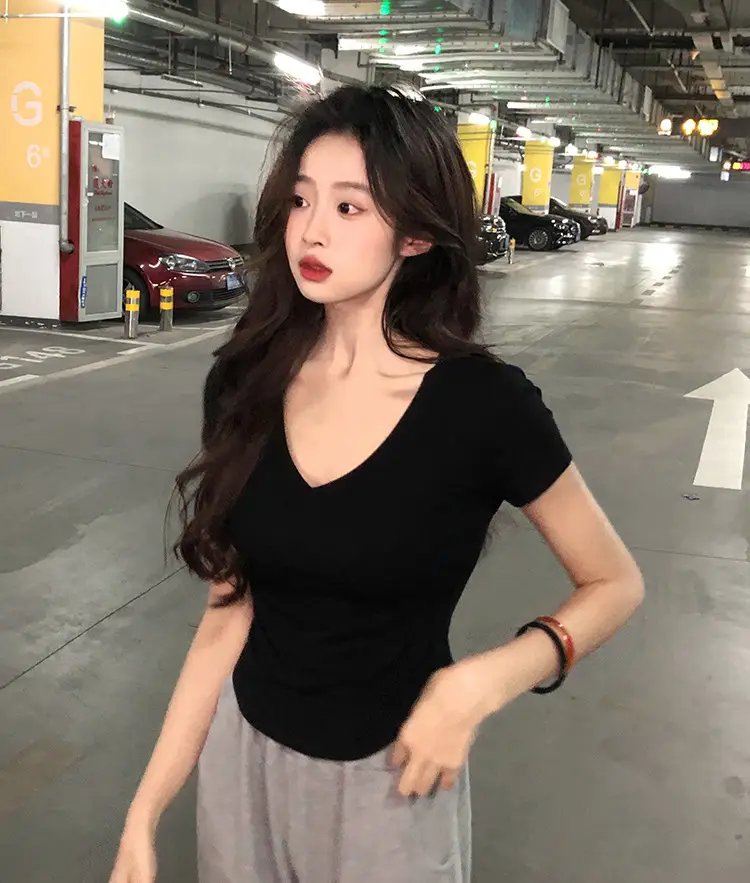 Women V-Neck Black T-Shirt Summer 2025 — feature 19