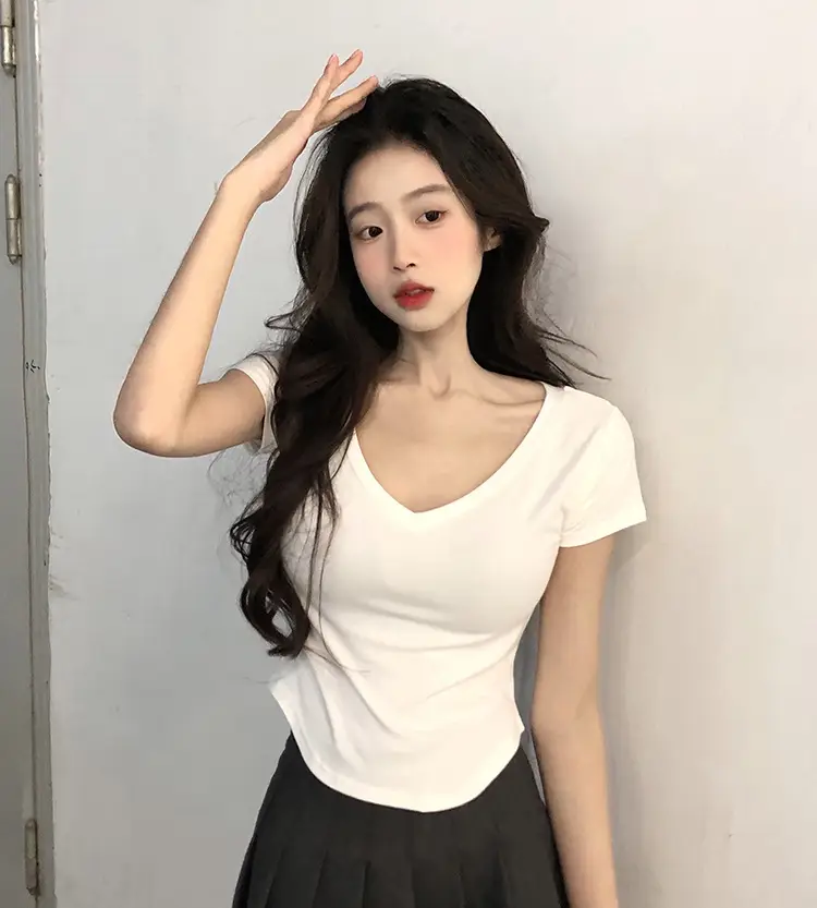 Women V-Neck Black T-Shirt Summer 2025 — feature 3