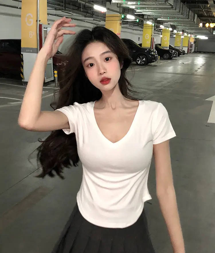 Women V-Neck Black T-Shirt Summer 2025 — feature 9
