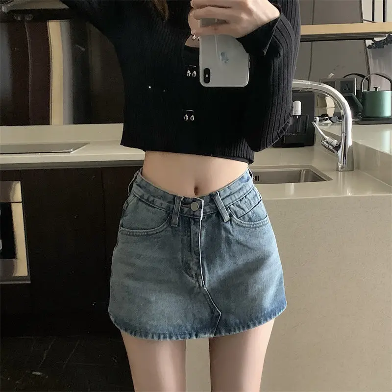 Plus Size Dark Blue Retro Hottie A-Line Denim Skirt — feature 23