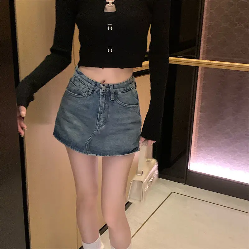 Plus Size Dark Blue Retro Hottie A-Line Denim Skirt — feature 26