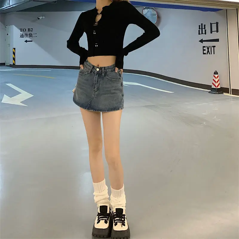 Plus Size Dark Blue Retro Hottie A-Line Denim Skirt — feature 33