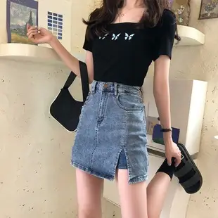 Plus Size Dark Blue Retro Hottie A-Line Denim Skirt — feature 4