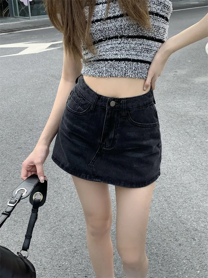 Plus Size Dark Blue Retro Hottie A-Line Denim Skirt — feature 47