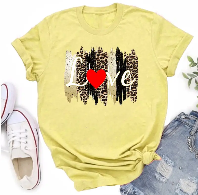 Women Orange Leopard Heart T-Shirt Casual Summer - Image 13