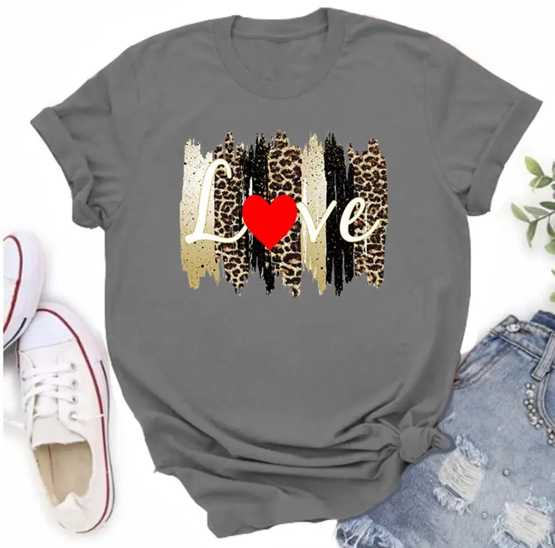Women Orange Leopard Heart T-Shirt Casual Summer - Image 10