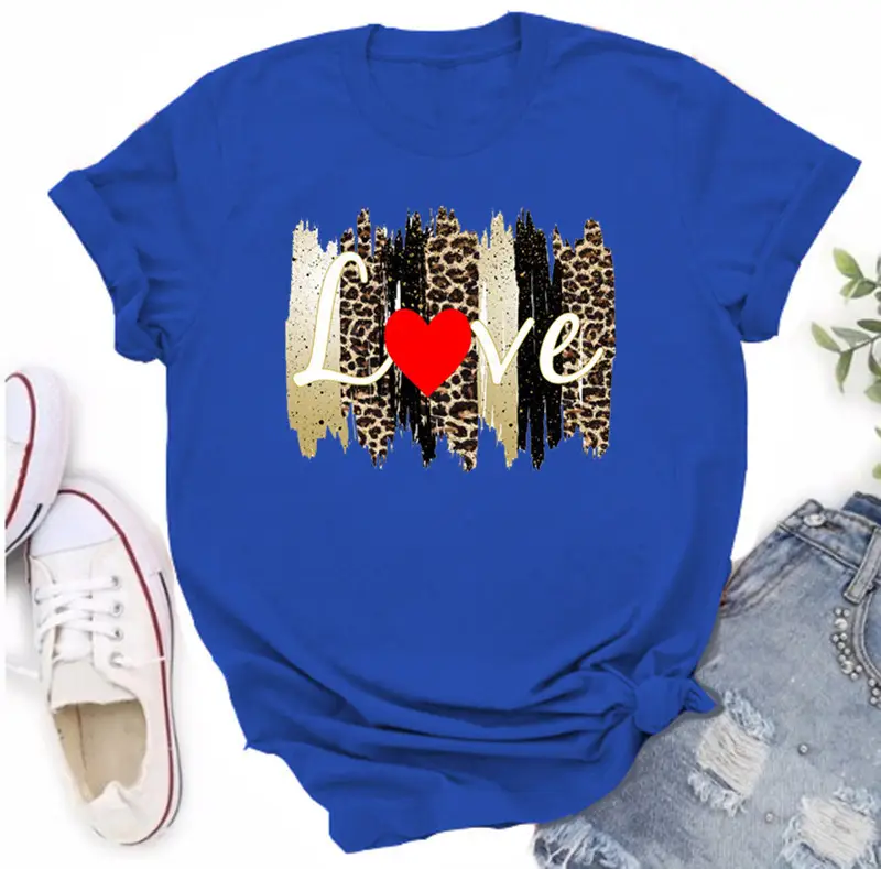 Women Orange Leopard Heart T-Shirt Casual Summer - Image 7