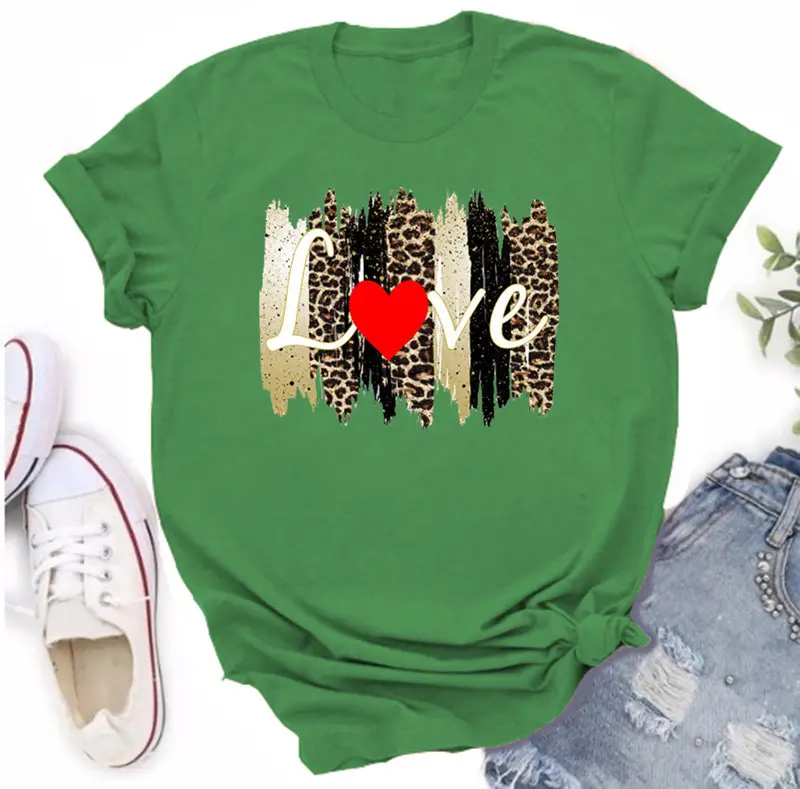 Women Orange Leopard Heart T-Shirt Casual Summer - Image 8