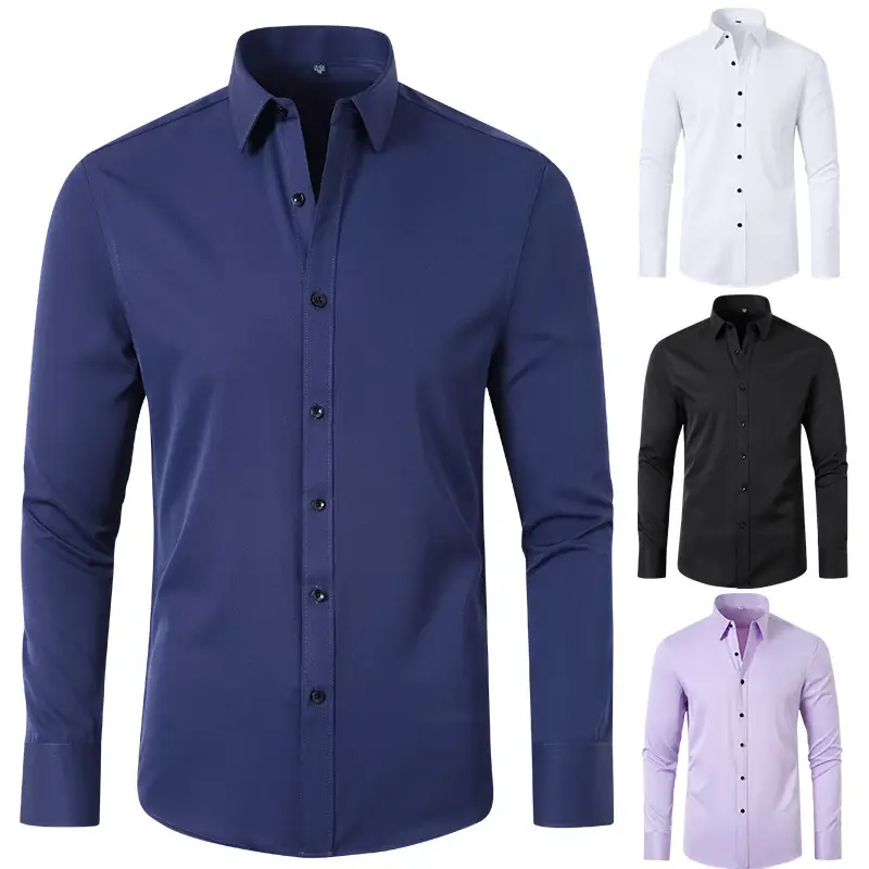 Men's Blue Button Shirt Wrinkle Resistant Plus Size - Image 18