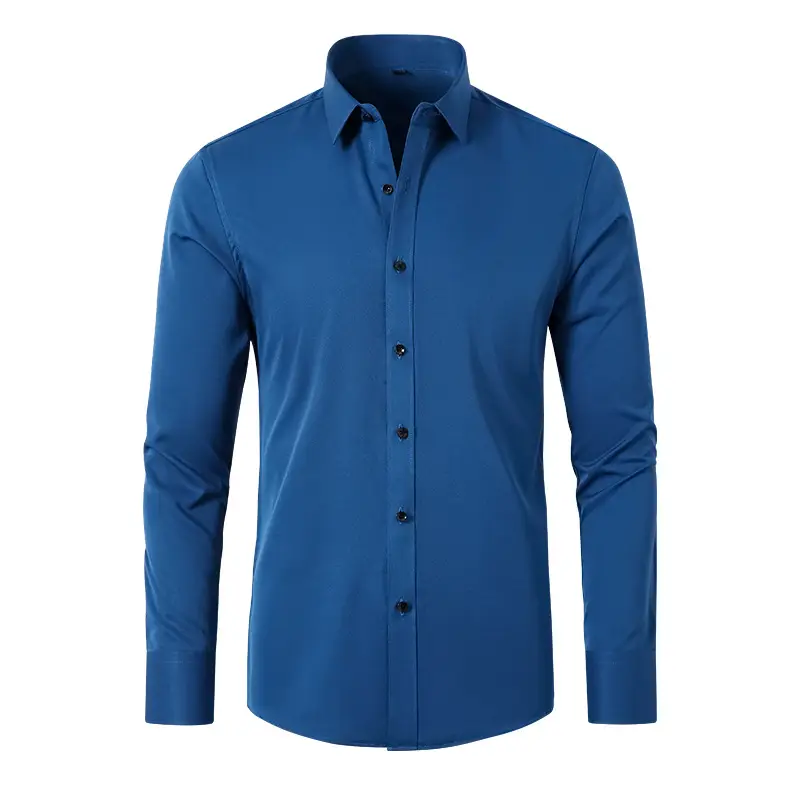 Men's Blue Button Shirt Wrinkle Resistant Plus Size - Image 5