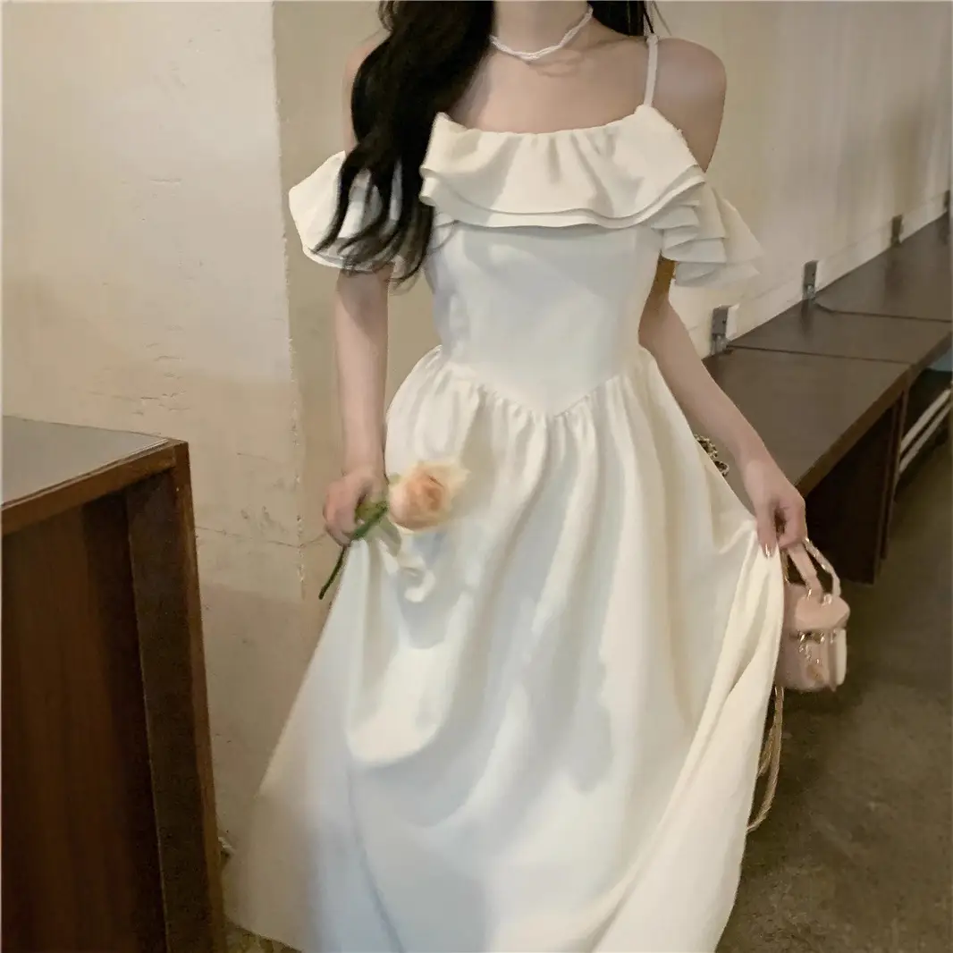 2025 French Gentle Style White Floral Dress - Image 5