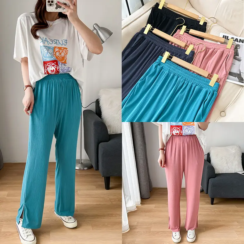 Women's Side Split Pants Summer Cool Ice Silk Large - Image 4