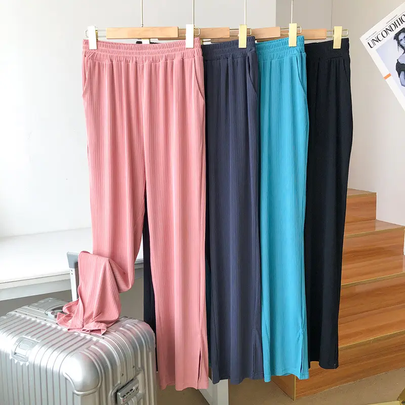 Women's Side Split Pants Summer Cool Ice Silk Large - Image 5
