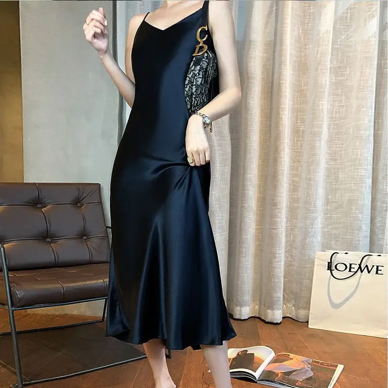 Ice Silk Dress Women's Matching Suit Acetic Satin Slimming Waist Long Skirt - Image 5