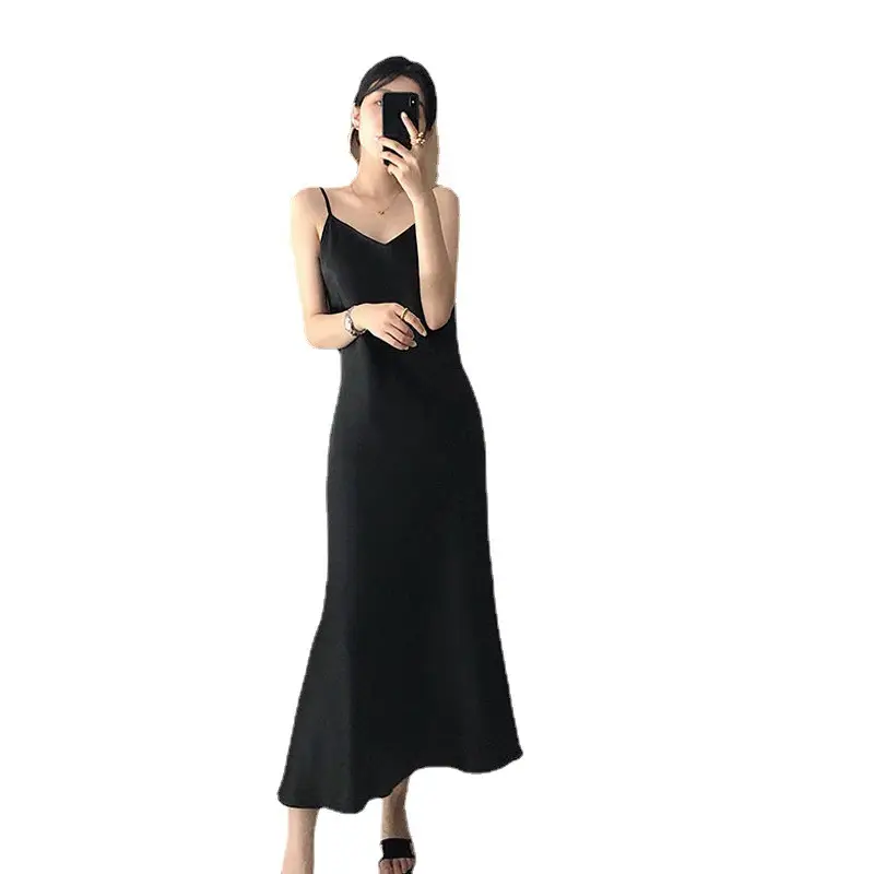Ice Silk Dress Women's Matching Suit Acetic Satin Slimming Waist Long Skirt - Image 8