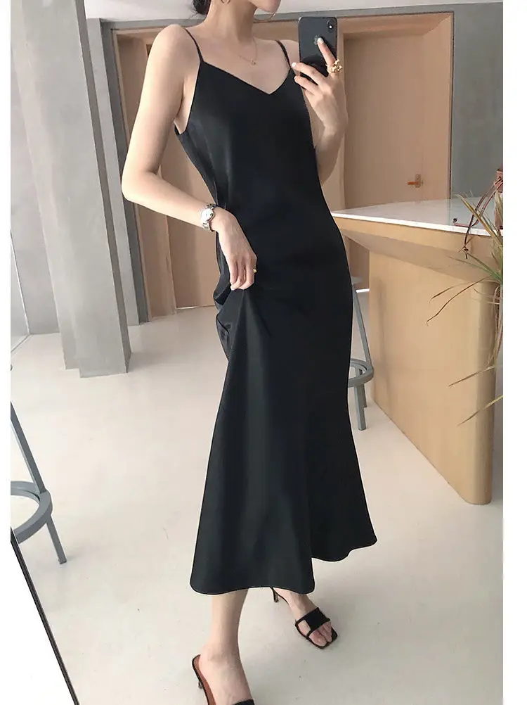 Ice Silk Dress Women's Matching Suit Acetic Satin Slimming Waist Long Skirt — feature 11