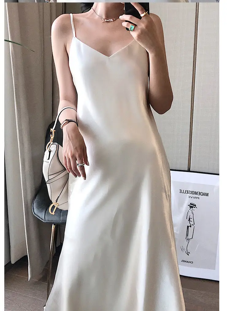 Ice Silk Dress Women's Matching Suit Acetic Satin Slimming Waist Long Skirt — feature 6