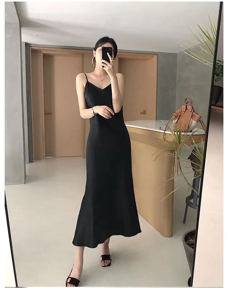 Ice Silk Dress Women's Matching Suit Acetic Satin Slimming Waist Long Skirt — feature 9