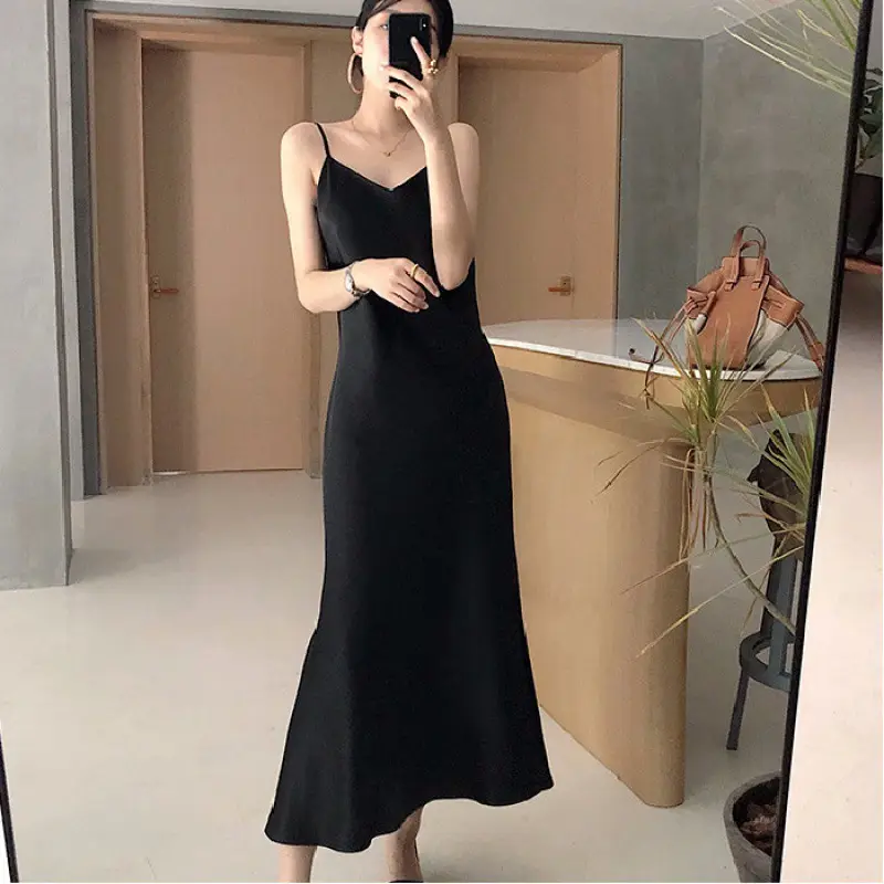 Ice Silk Dress Women's Matching Suit Acetic Satin Slimming Waist Long Skirt - Image 2