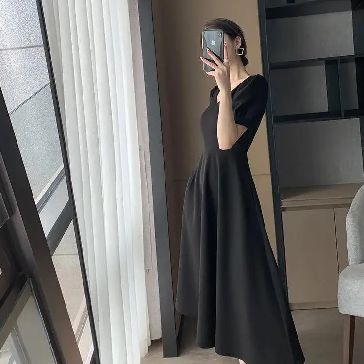 French Black V Neck A-Line Dress for Women 2023 - Image 9