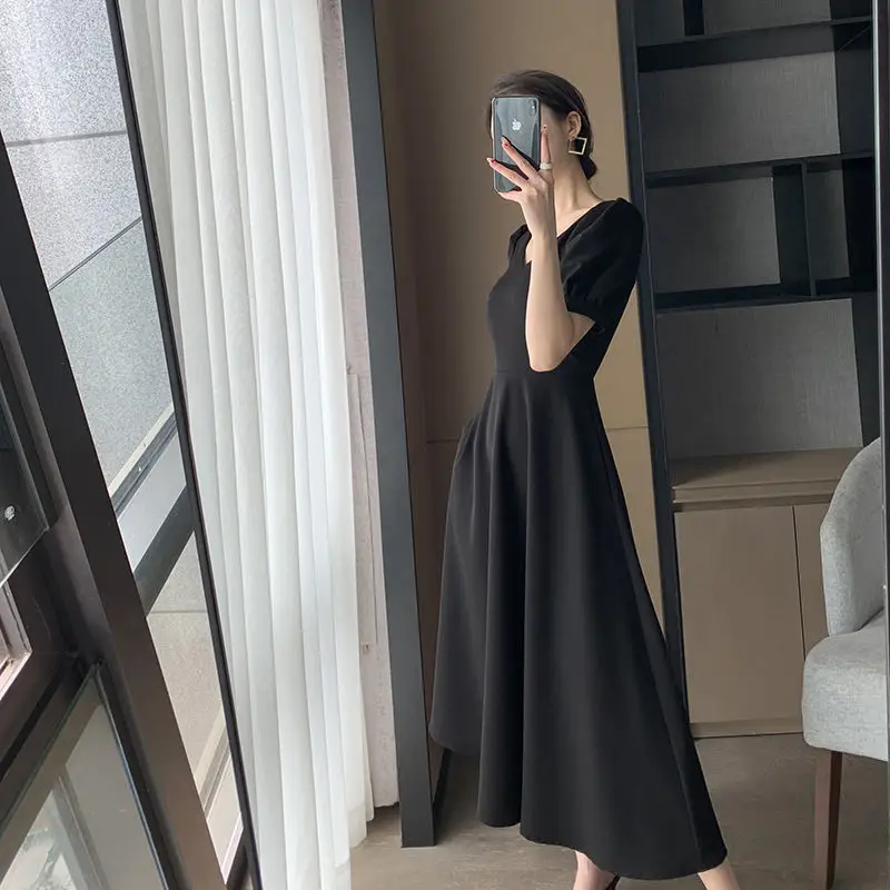 French Black V Neck A-Line Dress for Women 2023 — feature 7