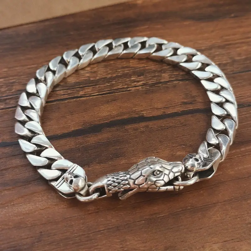 Retro Snake Head Bracelet Silver Chain for Men Women - Image 2