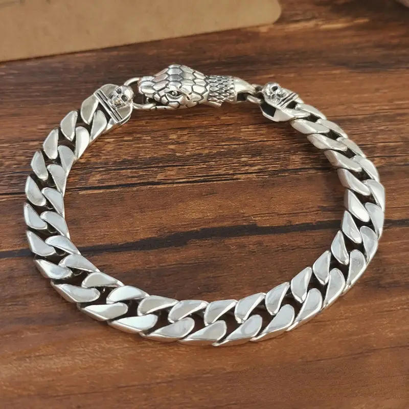 Retro Snake Head Bracelet Silver Chain for Men Women - Image 4