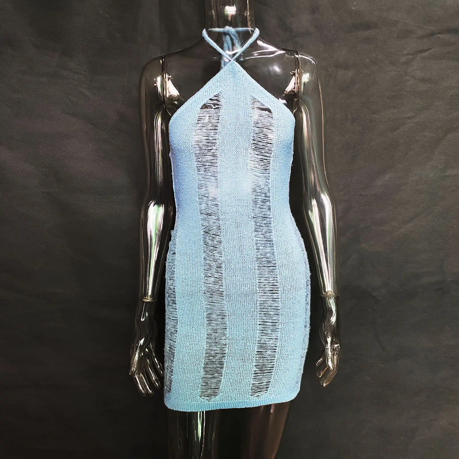 2022 Cross-Border Sexy Hollow Woolen Dress Women - Image 7