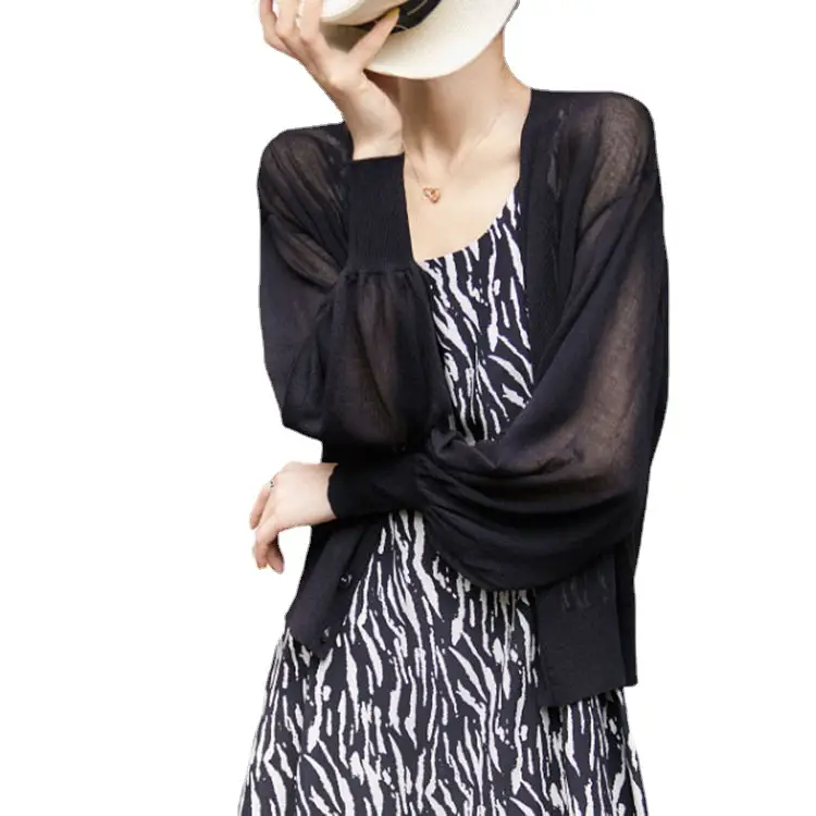Women's Green Knitted V-Neck Cardigan Sun Protection Jacket - Image 5