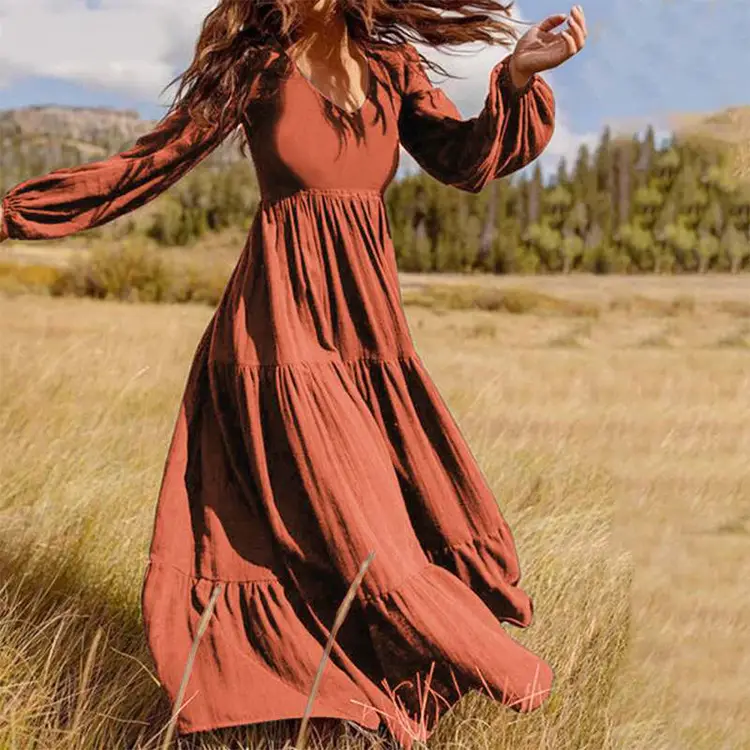 Black Long Sleeve Flowy Dress for Women - Image 2