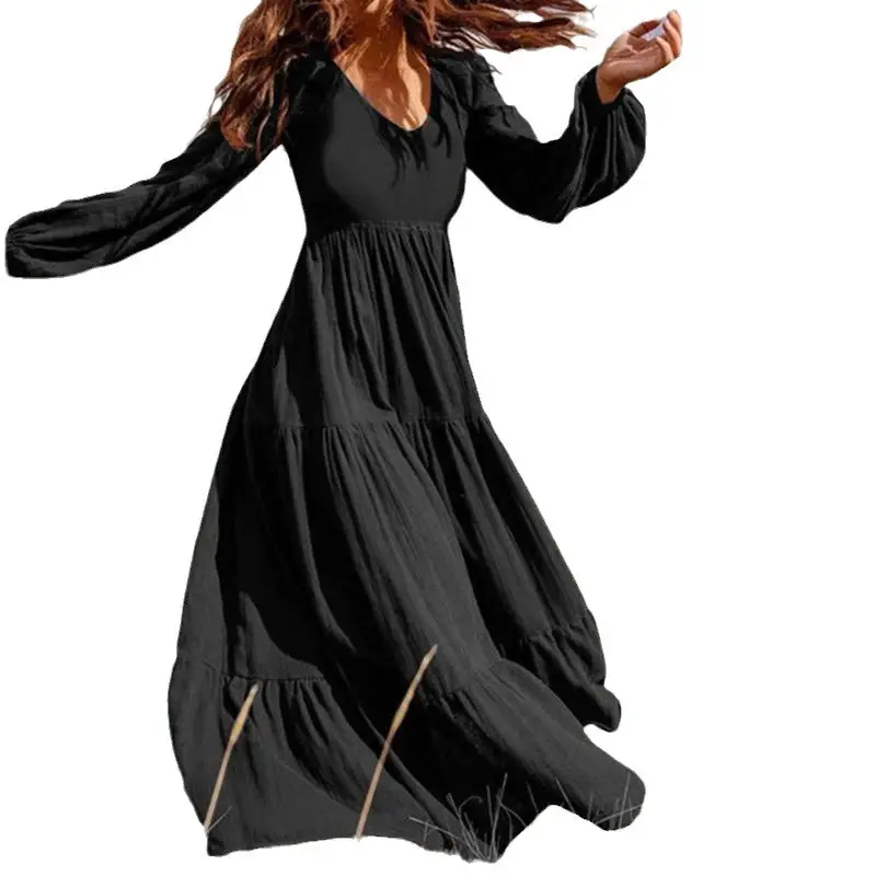 Black Long Sleeve Flowy Dress for Women - Image 6