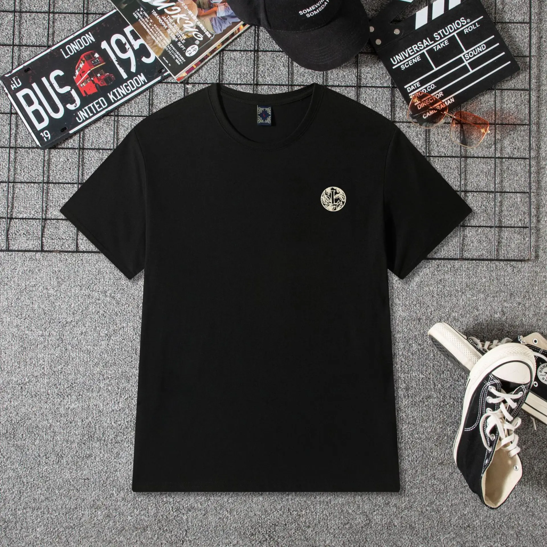 2023 Cotton Loose T-Shirt Black Round Neck Men - Image 2