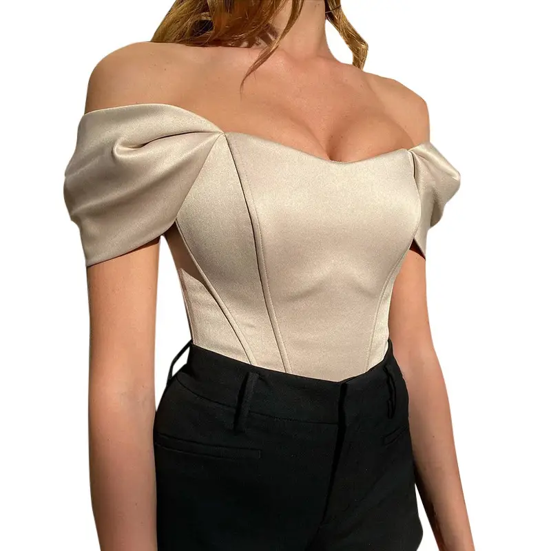 Off-Shoulder Fishbone Waist Tube Top Vest Blue - Image 11