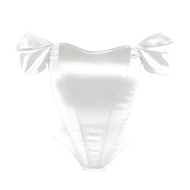 Off-Shoulder Fishbone Waist Tube Top Vest Blue - Image 6