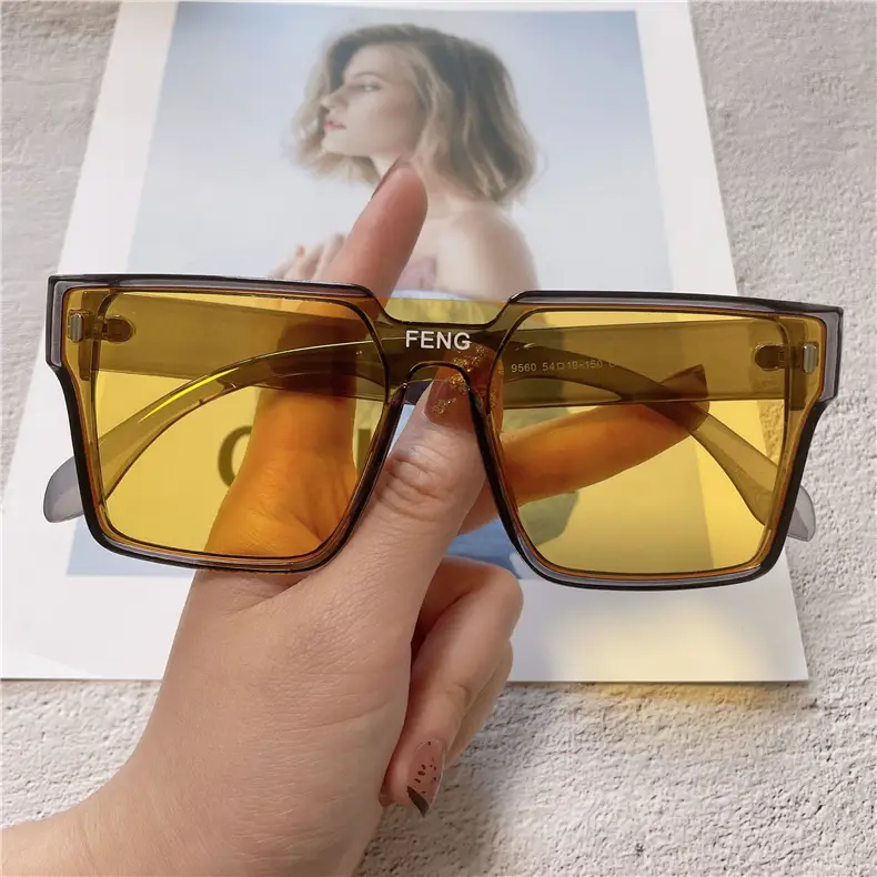 Men & Women Large Frame Sunglasses Yellow Tinted Fashion Glasses - Image 8