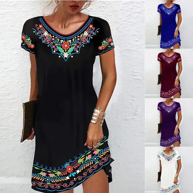 Black Printed Mid-Waist Summer Dress with Embroidery - Image 12