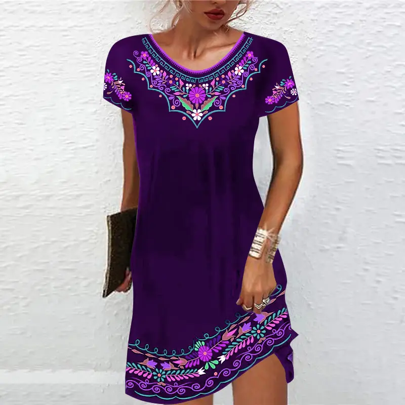 Black Printed Mid-Waist Summer Dress with Embroidery - Image 2