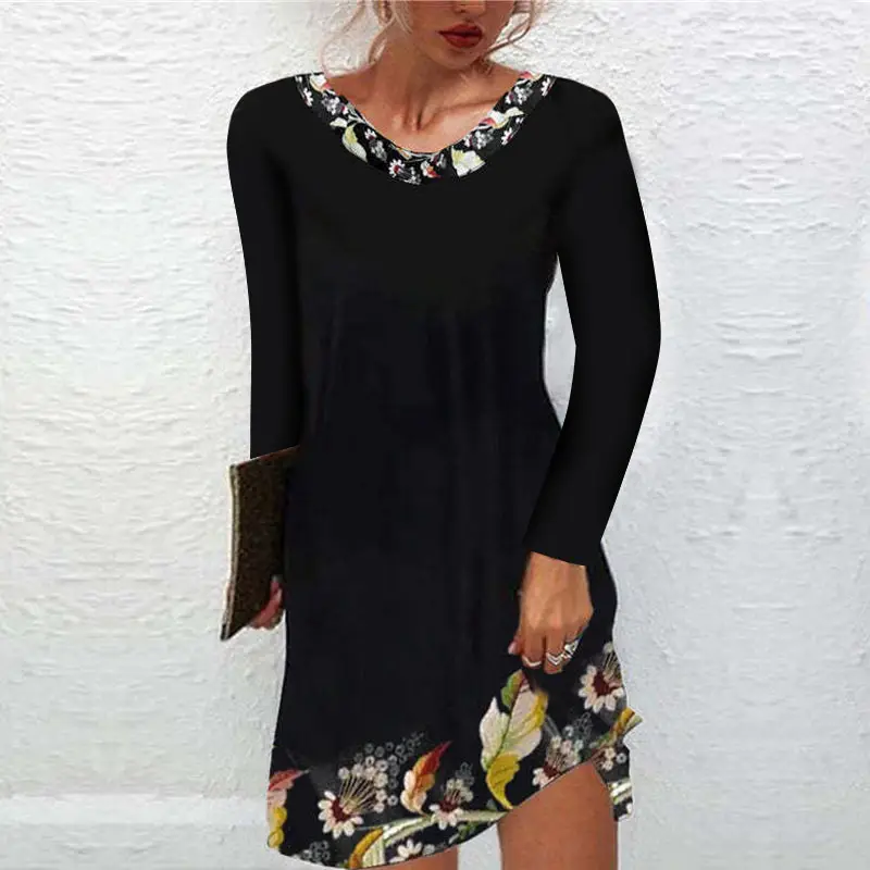 Black Printed Mid-Waist Summer Dress with Embroidery - Image 9