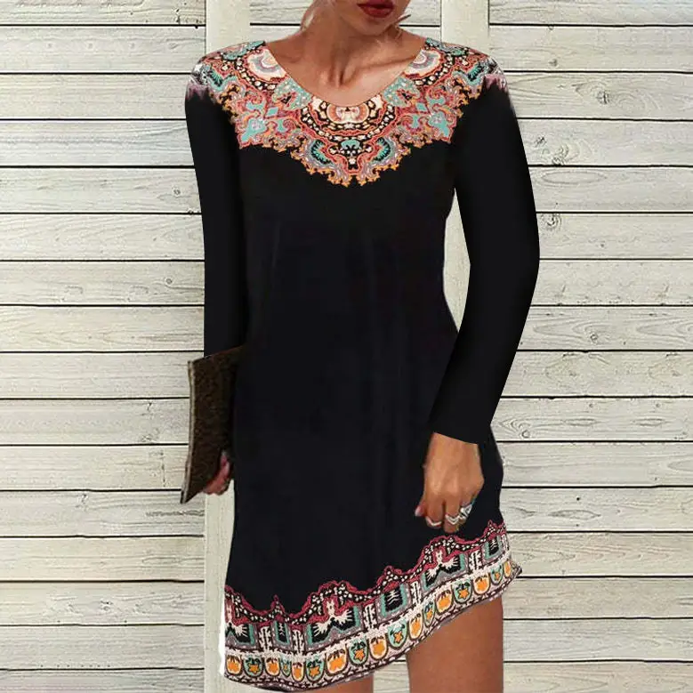 Black Printed Mid-Waist Summer Dress with Embroidery - Image 10