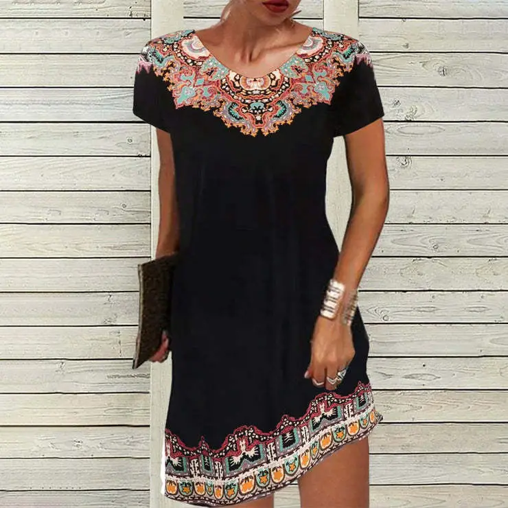 Black Printed Mid-Waist Summer Dress with Embroidery - Image 5