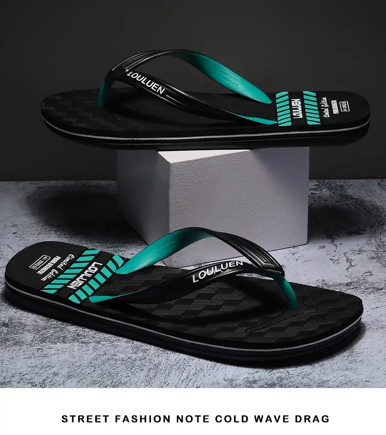 Men's New Summer Teal Black Flip Flops — feature 12