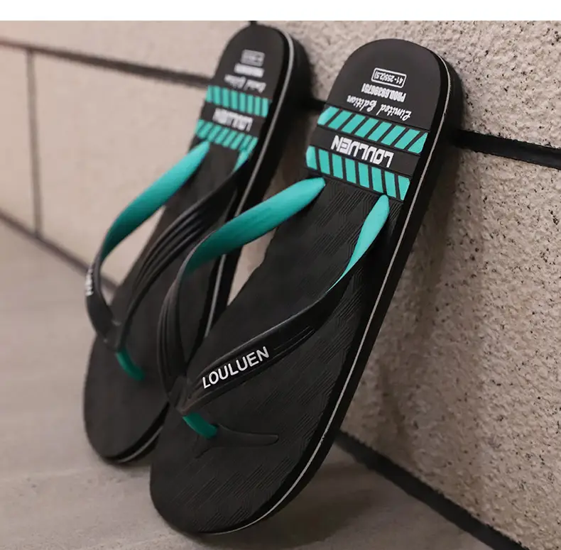 Men's New Summer Teal Black Flip Flops — feature 13