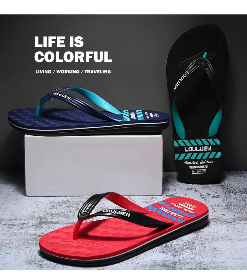 Men's New Summer Teal Black Flip Flops — feature 15