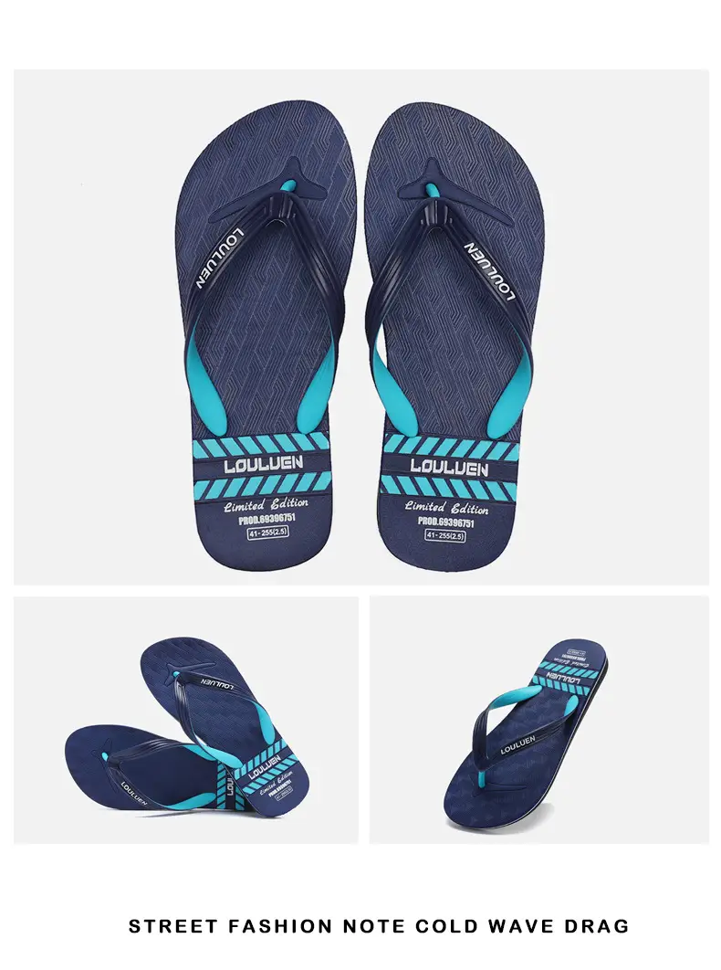 Men's New Summer Teal Black Flip Flops — feature 17